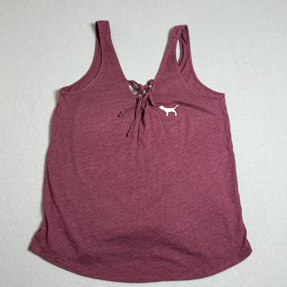 Victoria Secret PINK Size Medium Lace-up Tank Top Burgundy White Dog Y2K Style